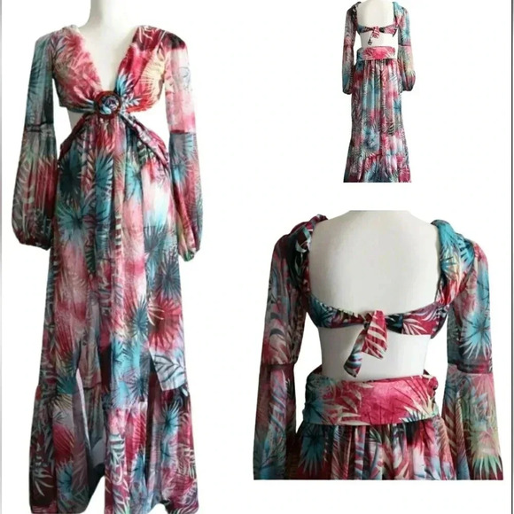 Baddie Sexy Maxi Boho Floral Resort Festival Events Flowy Slimming Gown - Picture 4 of 11